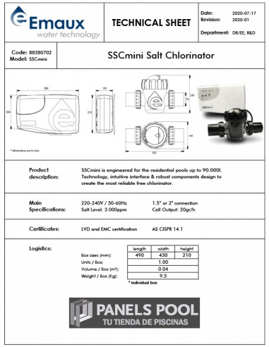 Clorador Salino Piscinas mini 20G/H....